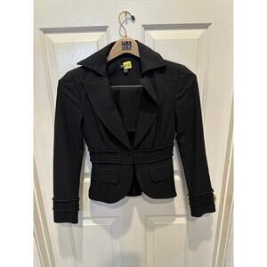 Bebe Women's Black Long Sleeves Blazer Coat & Skirt Suit Set Size 2